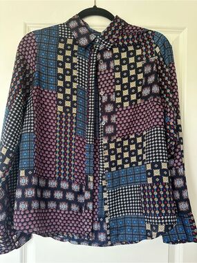 Tommy Hilfiger Women's Patchwork Print Button-Down Shirt - Navy Multi